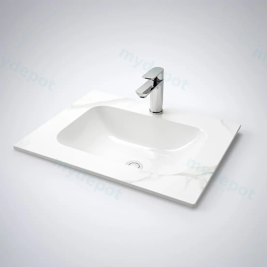 600Lx460Dx180Hmm White Marble Look Sintered Stone Top With Undermount Basin view 2