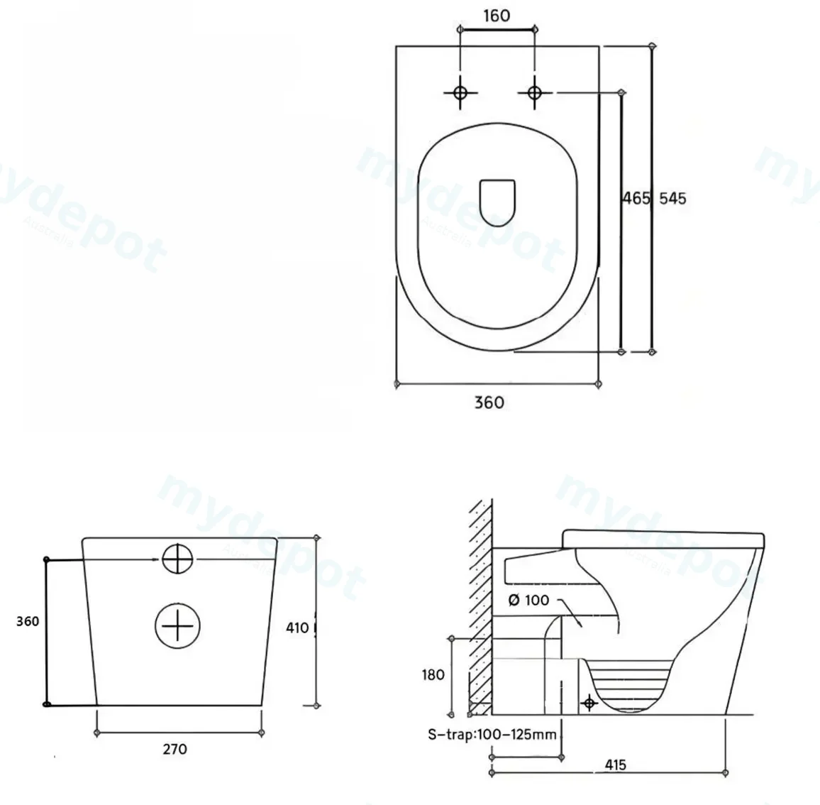 545*360*140mm Matte White Acadia Tornado Rimless Wall Faced Floor Pan view 2