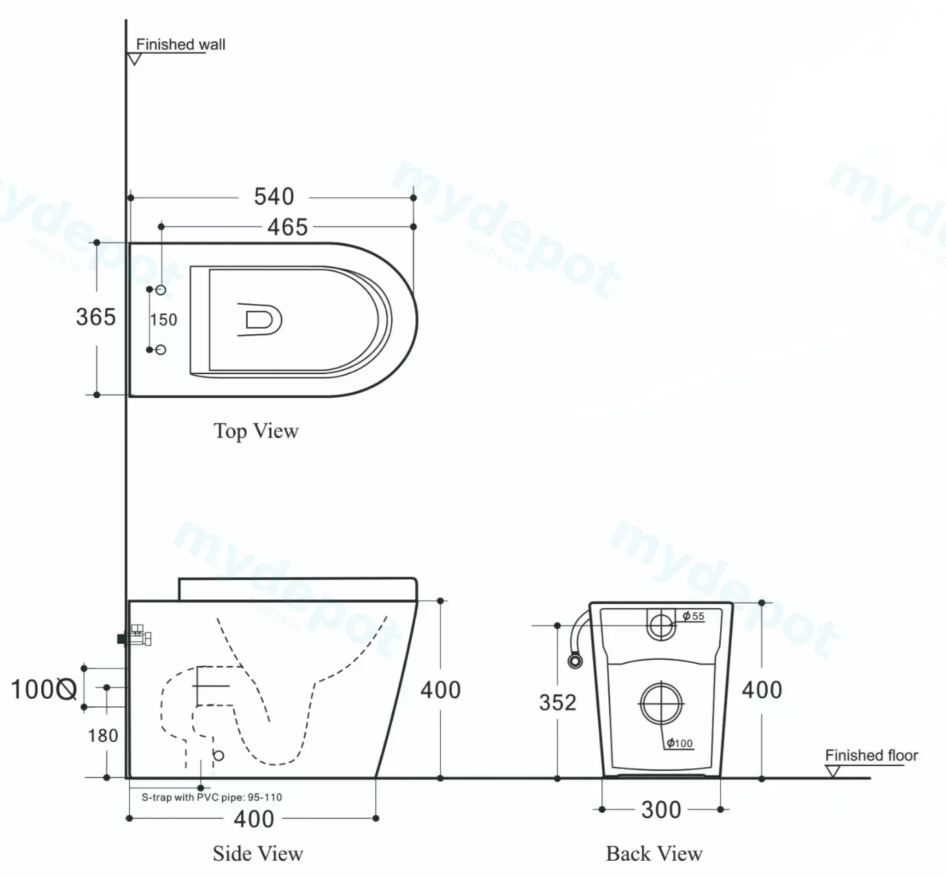 Agena Sigma Inwall Floor Toilet Suite Rimless Wall Faced Floor Pan view 3