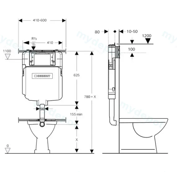 560X365X420mm Agena Geberit Inwall Floor Toilet Suite Pan view 2