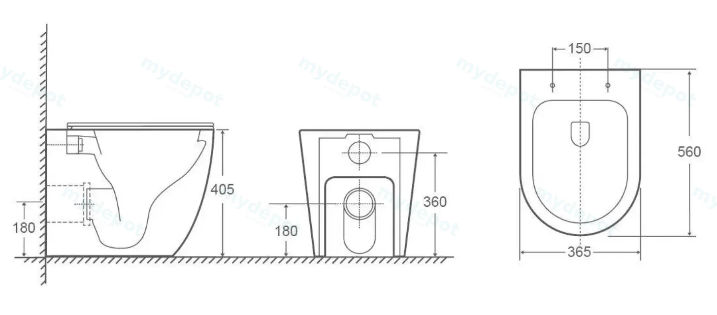 560X365X420mm Procida Geberit Inwall Floor Toilet Suite Rimless Wall Faced Floor Pan view 3