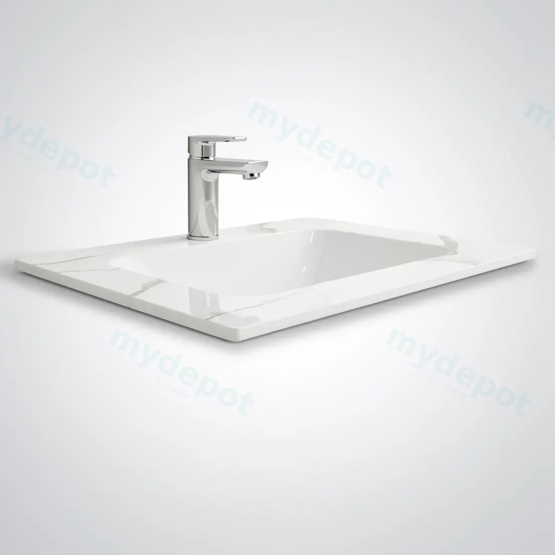 600Lx460Dx180Hmm White Marble Look Sintered Stone Top With Undermount Basin view 5