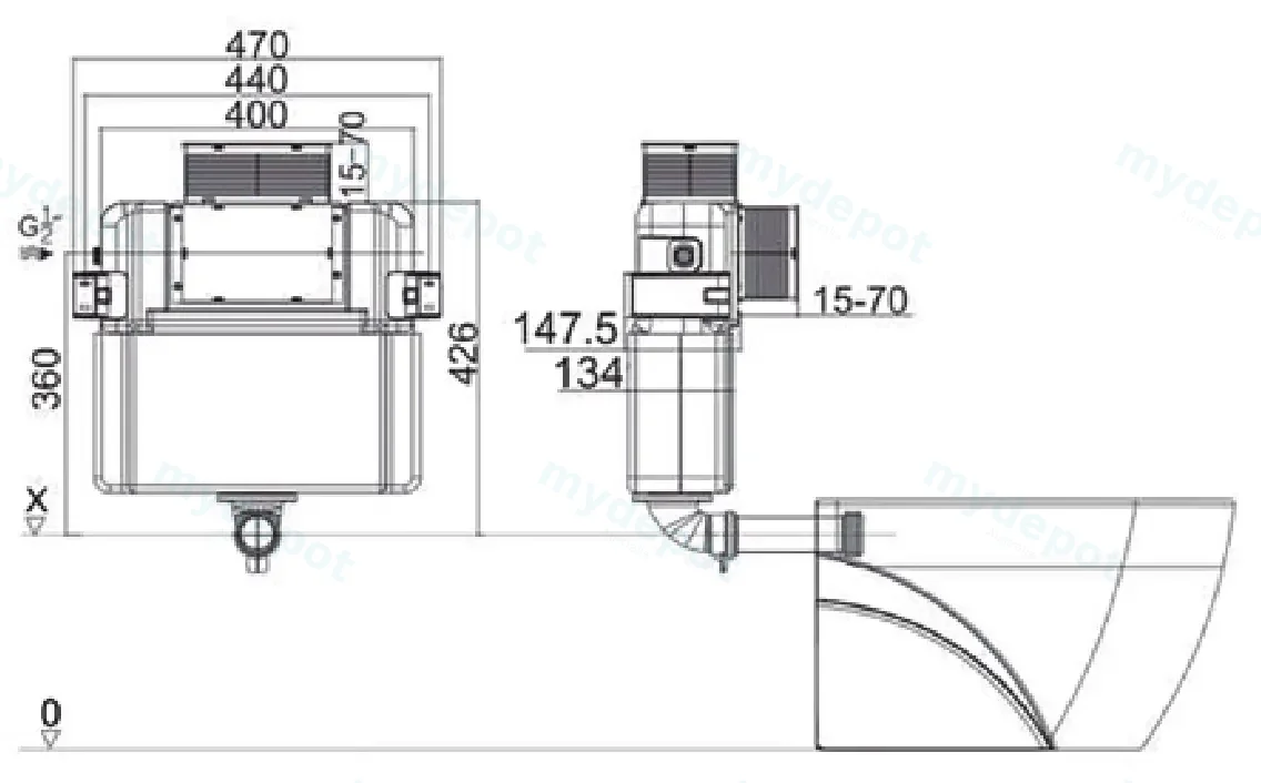 545*360*140mm Acadia R&T Lower Counter Inwall Floor Toilet Suite Tornado Rimless Matte White Wall Faced Floor Pan view 2