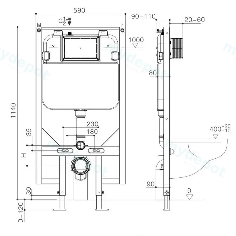 Agena R&T Inwall Wall Hung Toilet Suite Agena Tonardo Rimless Flush Wall-Hung Pan view 2