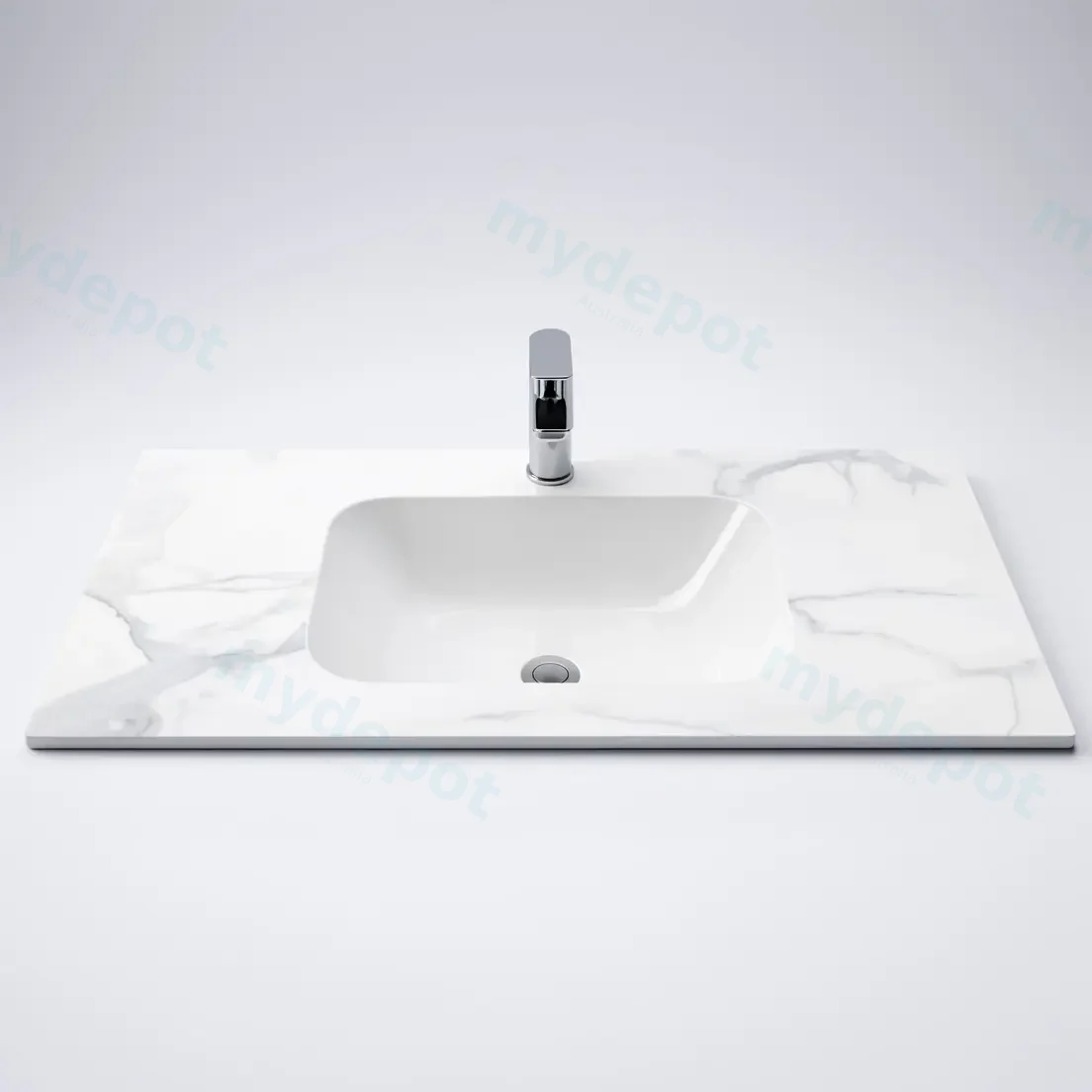 900Lx460Dx180Hmm White Marble Look Sintered Stone Top With Undermount Basin view 4