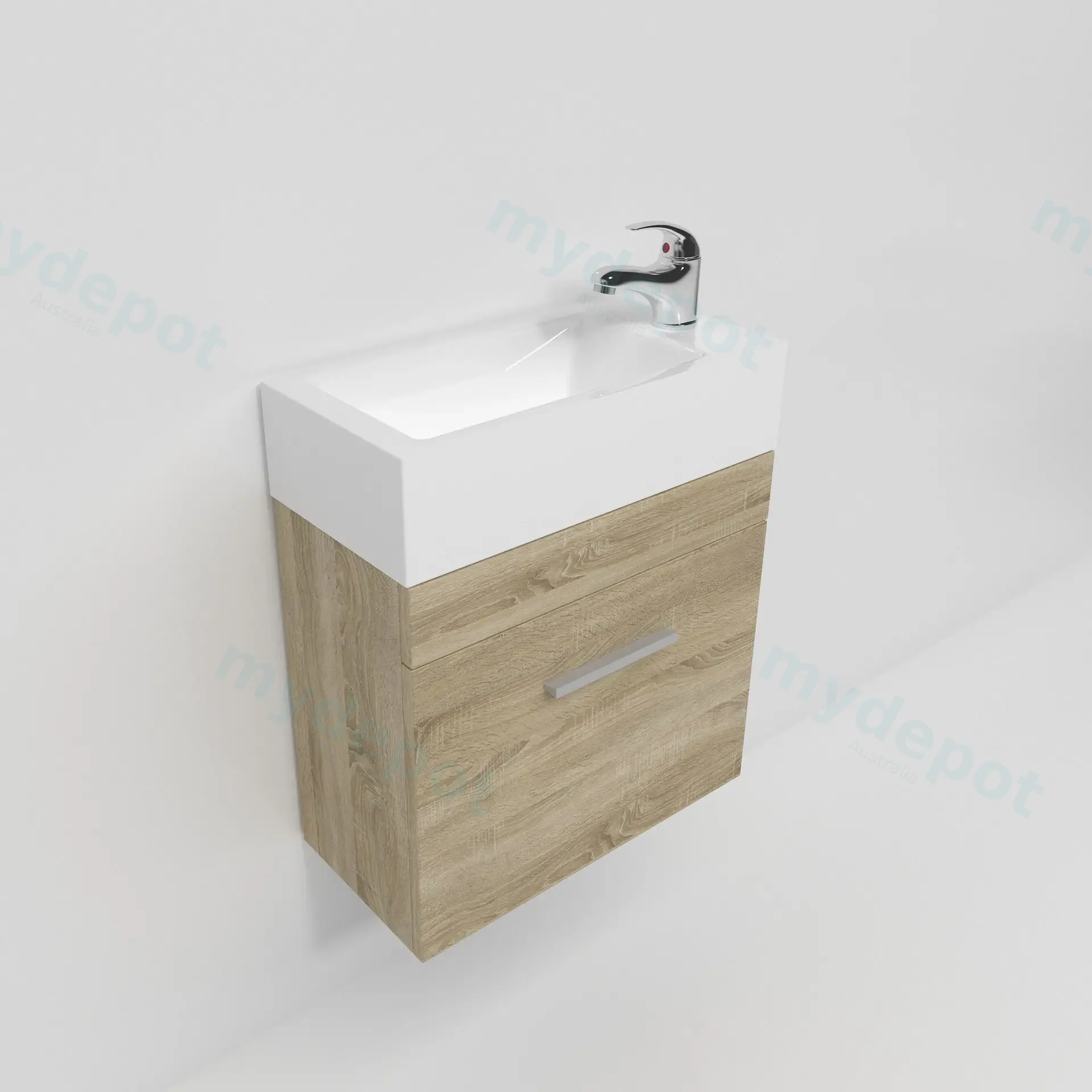 500mm White Oak MDF 1 Door Wall Hung Bathroom Vanity Cabinet Only view 4
