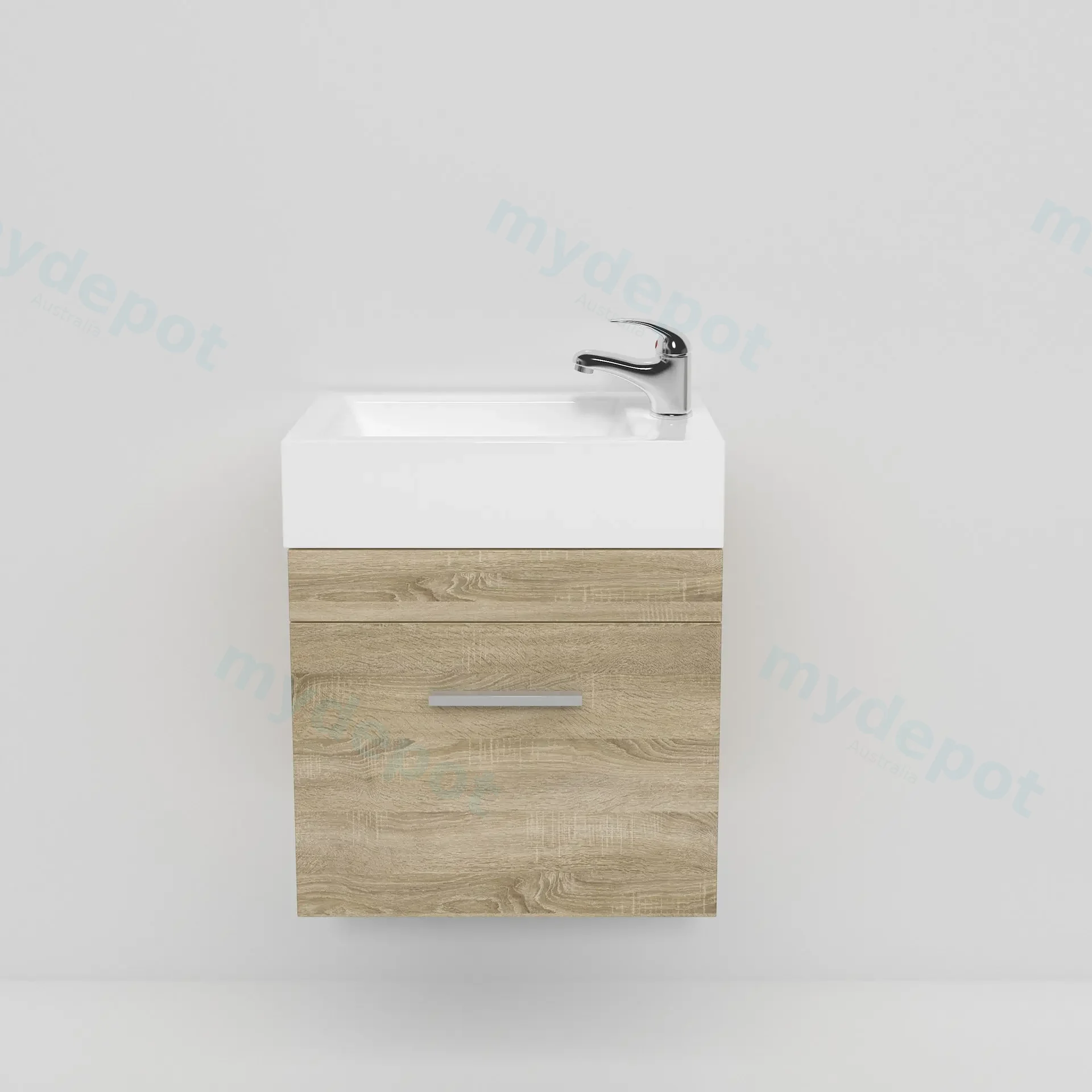 500mm White Oak MDF 1 Door Wall Hung Bathroom Vanity Cabinet Only view 3