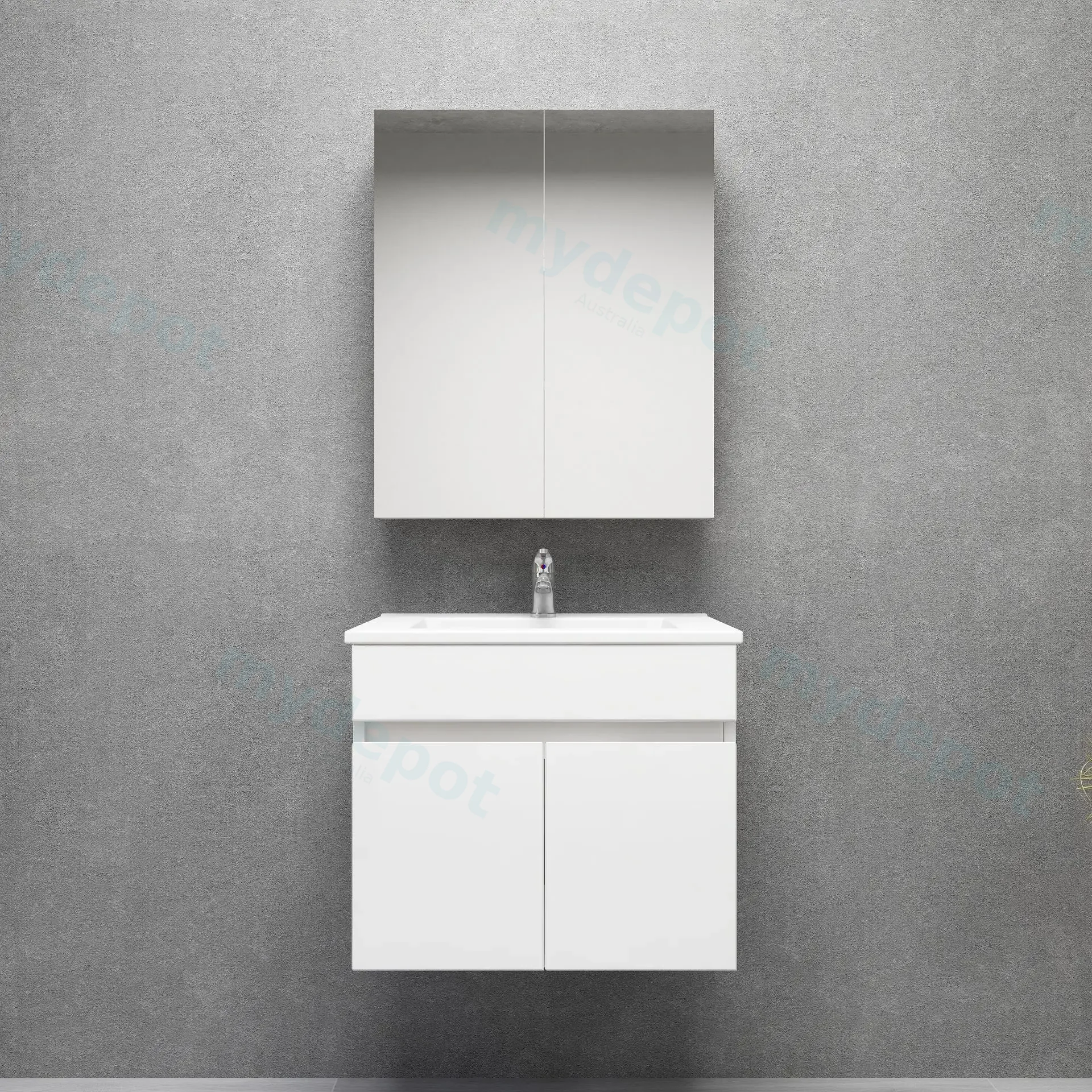 600mm Narrow Gloss White MDF 2 Doors Wall Hung Bathroom Vanity Cabinet Only view 3