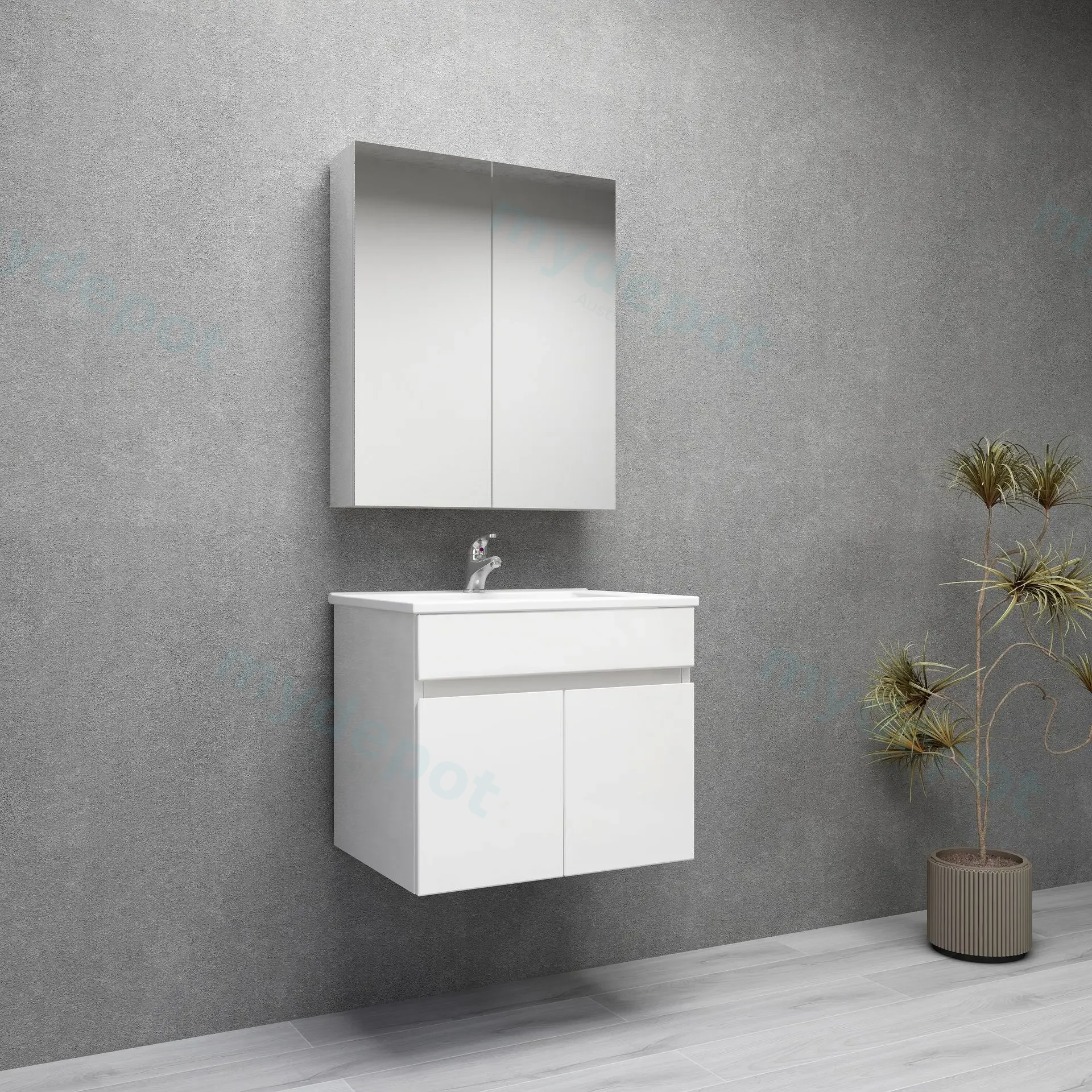 600mm Narrow Gloss White MDF 2 Doors Wall Hung Bathroom Vanity Cabinet Only view 5