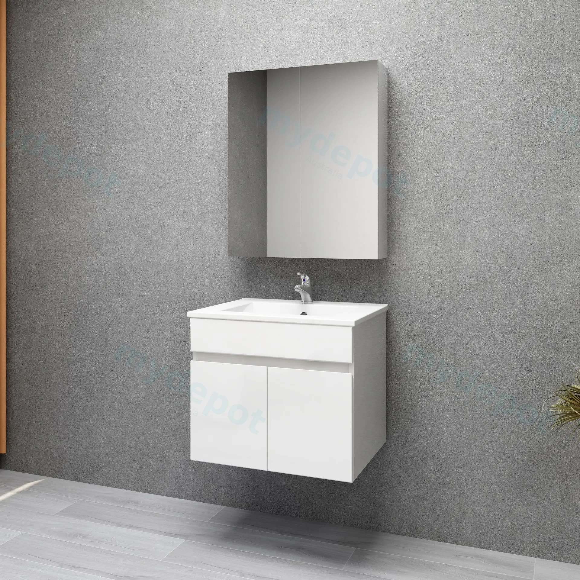 600mm Narrow Gloss White MDF 2 Doors Wall Hung Bathroom Vanity Cabinet Only view 4