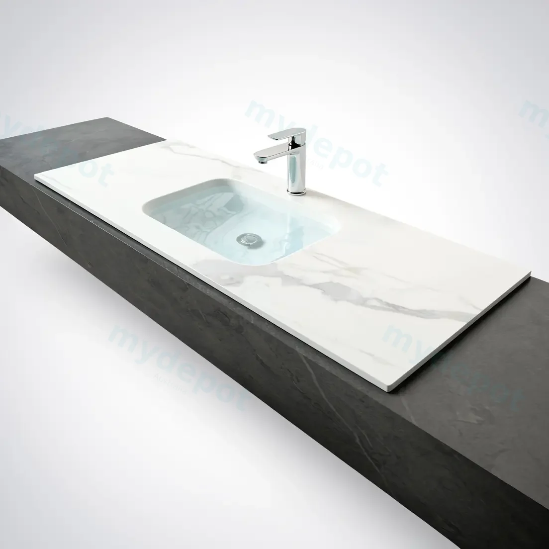 1200Lx460Dx180Hmm White Marble Look Sintered Stone Top With Undermount Basin view 2