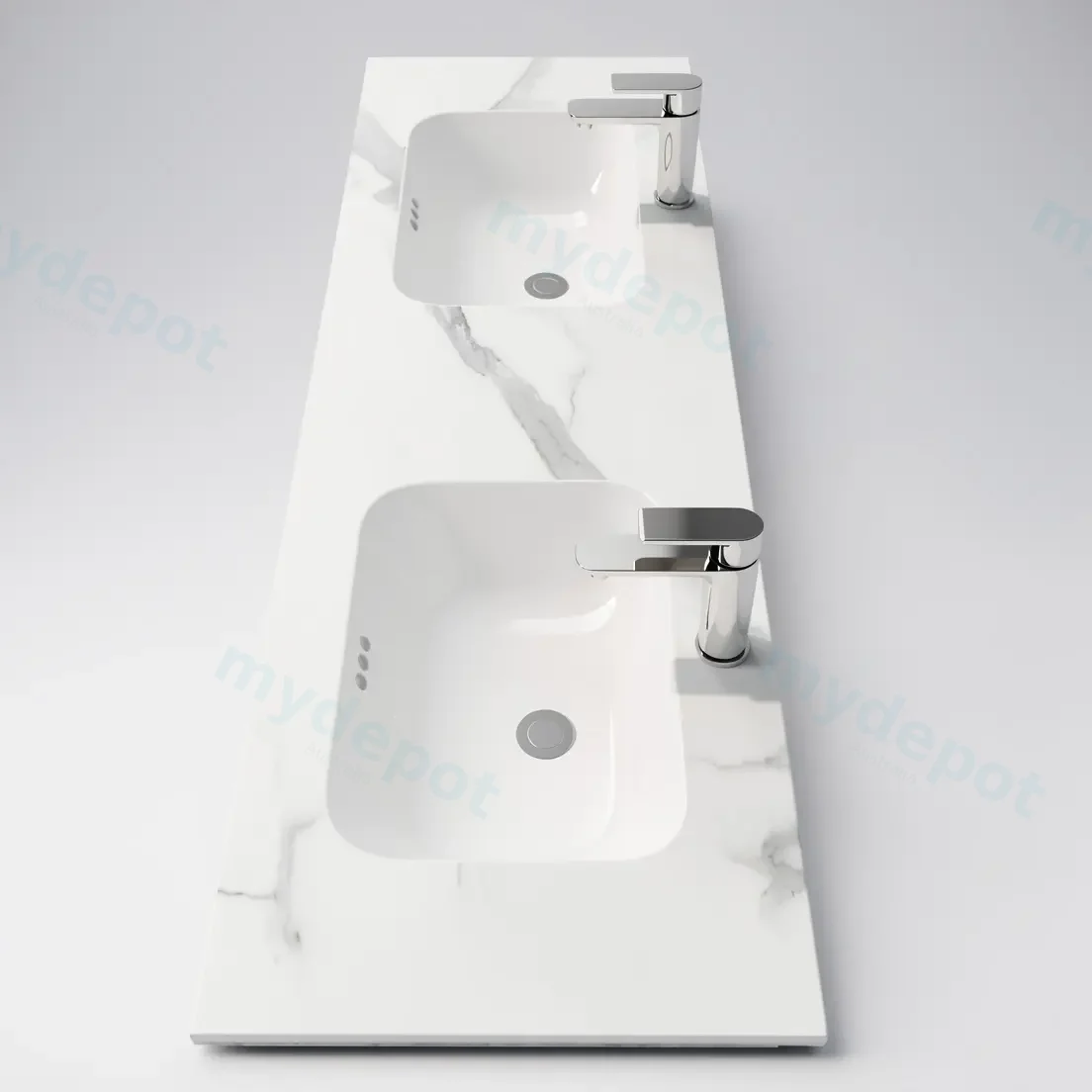 1500Lx460Dx180Hmm White Marble Look Sintered Stone Top With Double Undermount Basin view 3