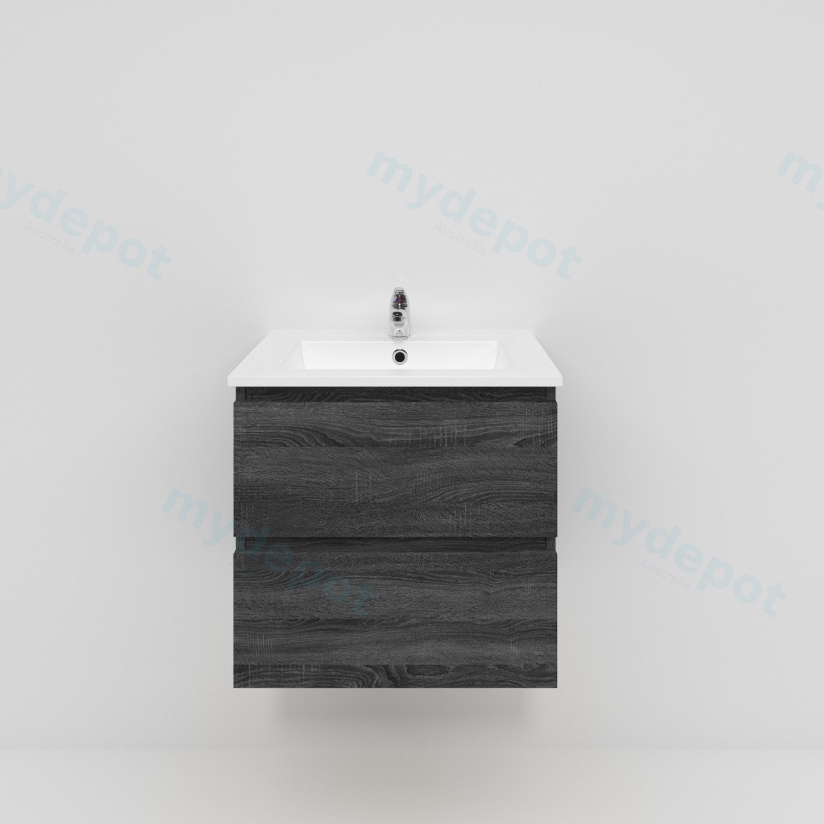 600mm Dark Grey MDF 2 Drawers Wall Hung Bathroom Vanity Cabinet Only view 11