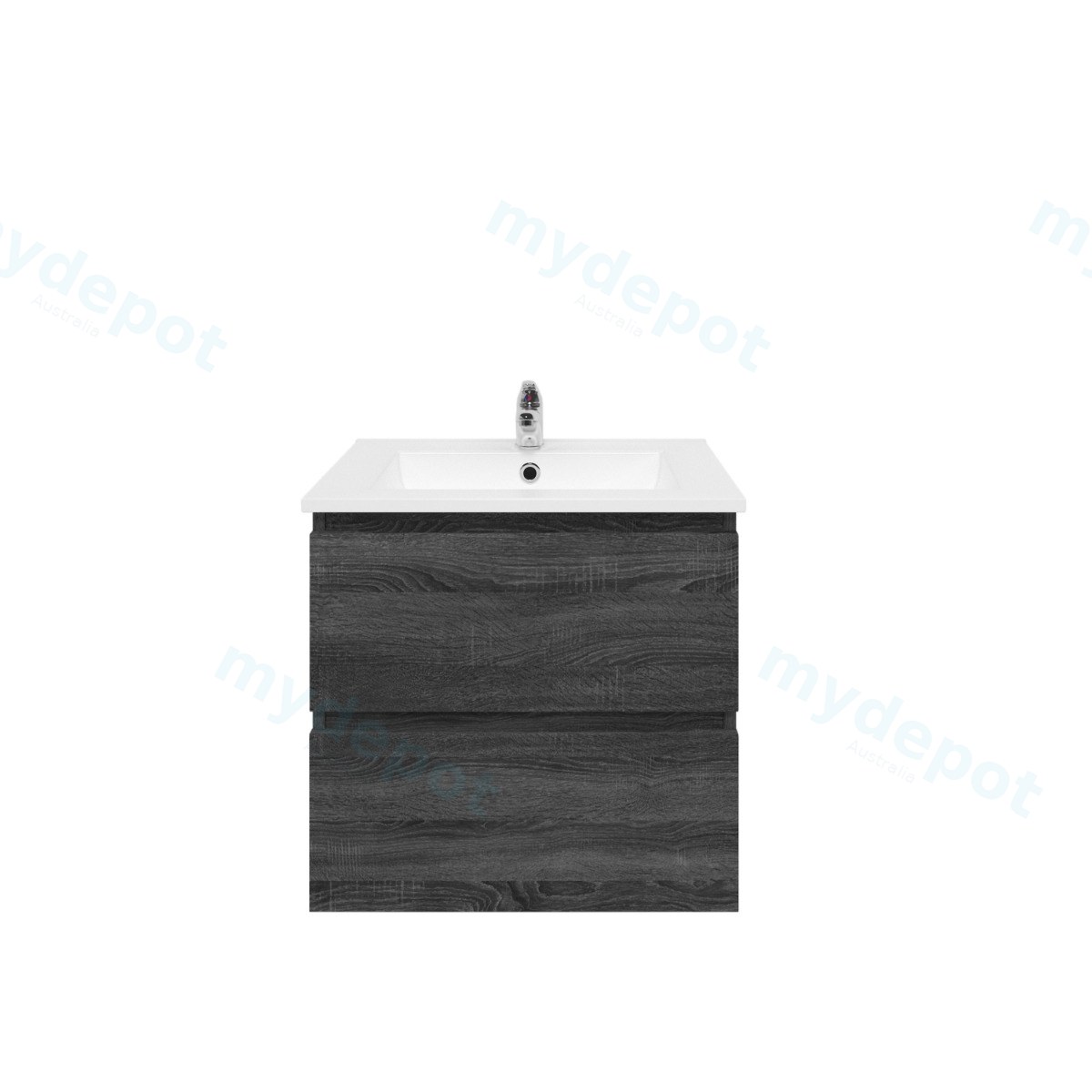 600mm Dark Grey MDF 2 Drawers Wall Hung Bathroom Vanity Cabinet Only view 2