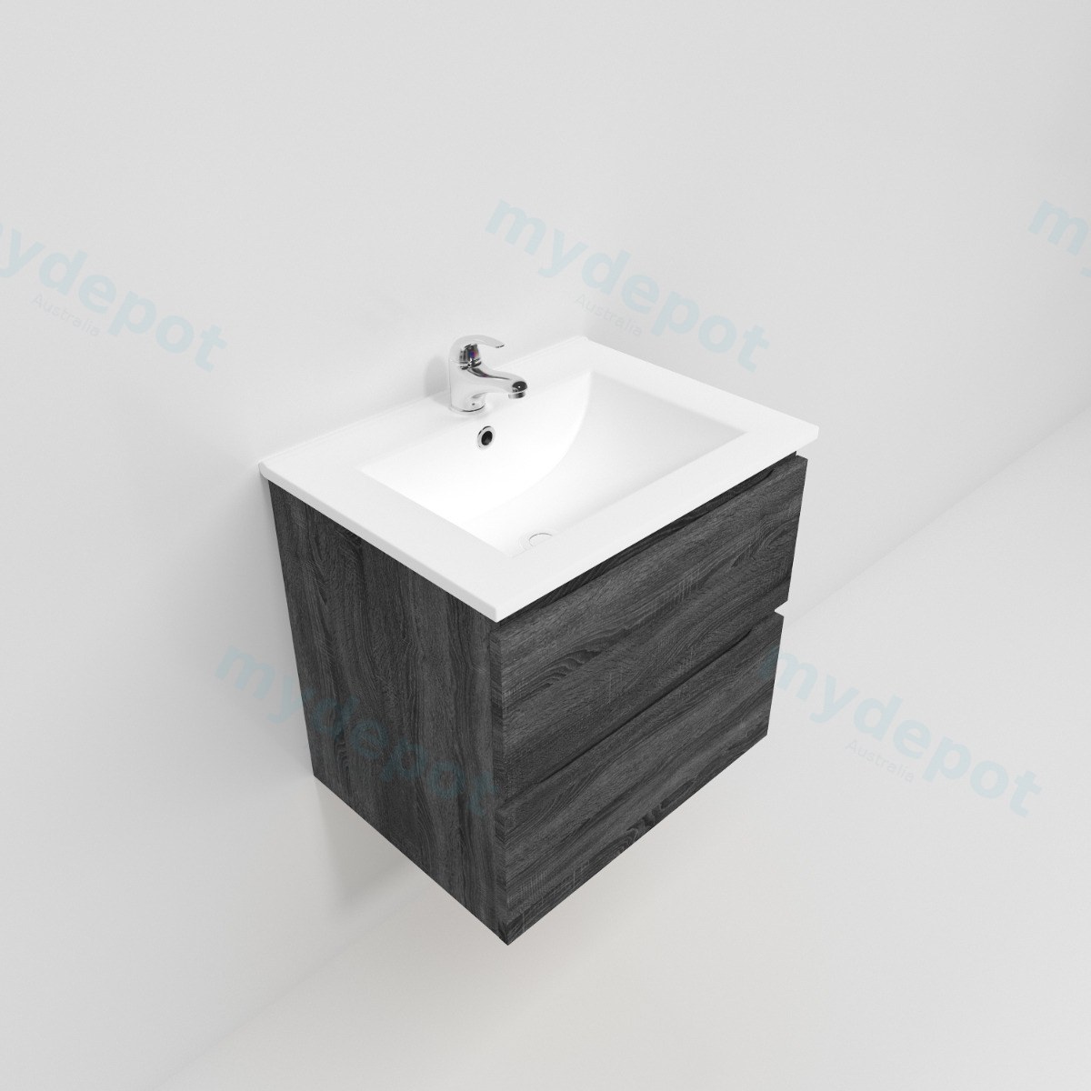 600mm Dark Grey MDF 2 Drawers Wall Hung Bathroom Vanity Cabinet Only view 3
