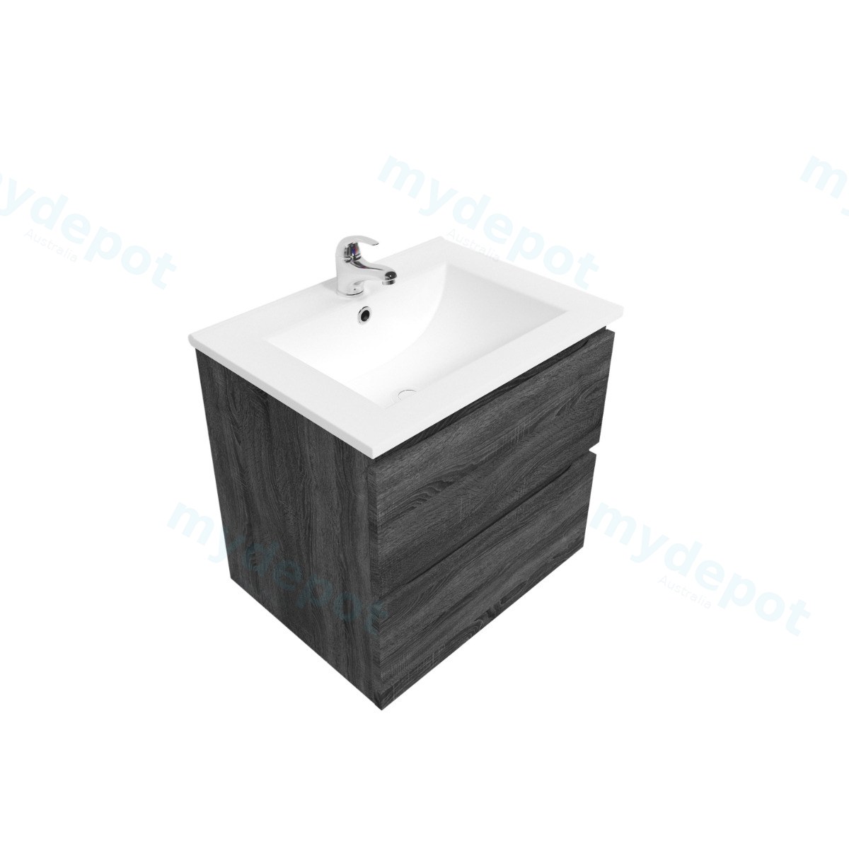 600mm Dark Grey MDF 2 Drawers Wall Hung Bathroom Vanity Cabinet Only view 4