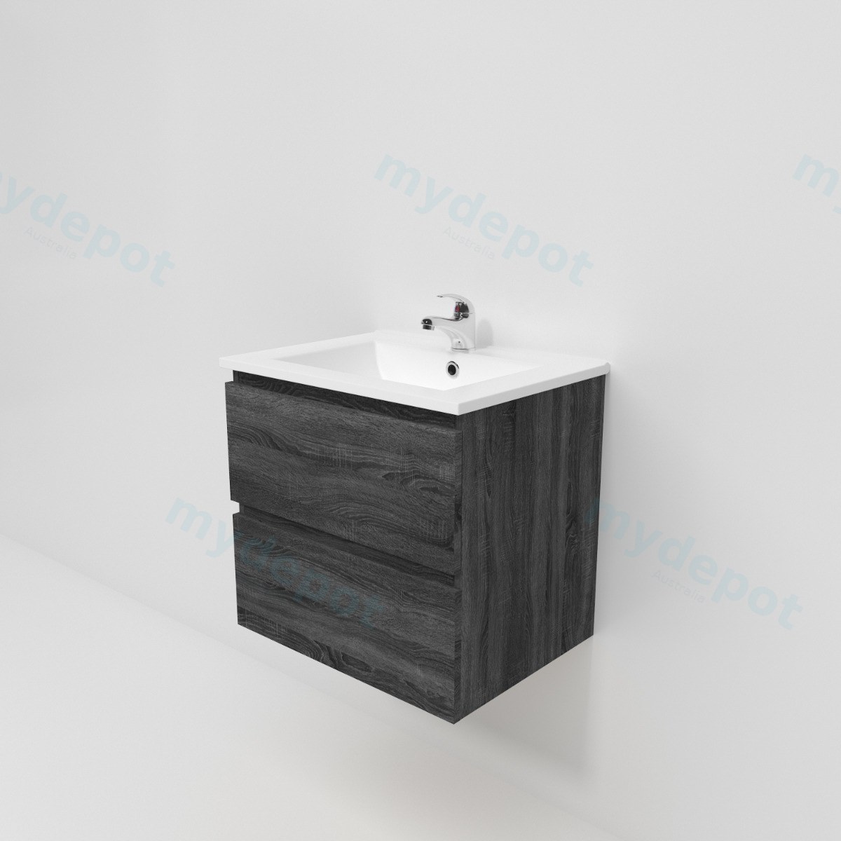 600mm Dark Grey MDF 2 Drawers Wall Hung Bathroom Vanity Cabinet Only view 5