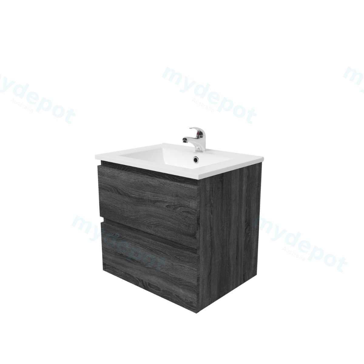 600mm Dark Grey MDF 2 Drawers Wall Hung Bathroom Vanity Cabinet Only view 6