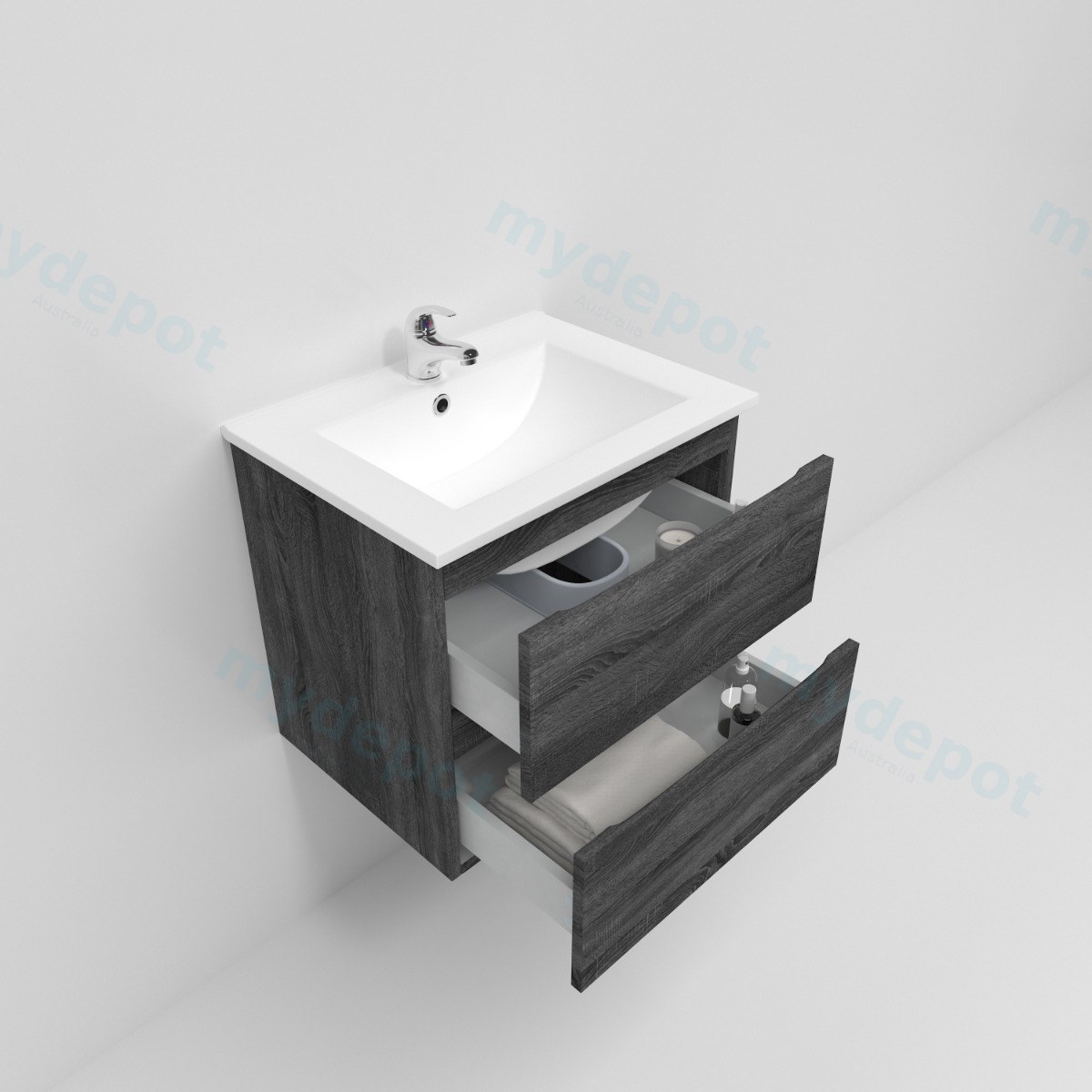 600mm Dark Grey MDF 2 Drawers Wall Hung Bathroom Vanity Cabinet Only view 7