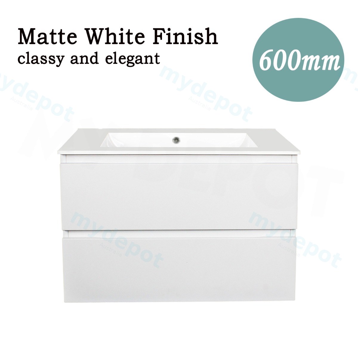600mm Matte White MDF 2 Drawers Wall Hung Bathroom Vanity Cabinet Only view 3