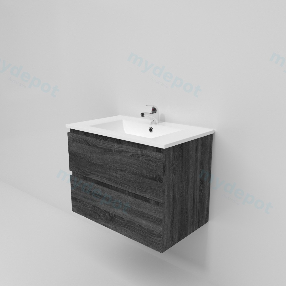 750mm Dark Grey MDF  2 Drawers Wall Hung Bathroom Vanity Cabinet Only view 3