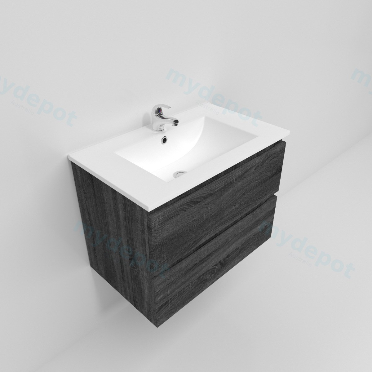750mm Dark Grey MDF  2 Drawers Wall Hung Bathroom Vanity Cabinet Only view 4