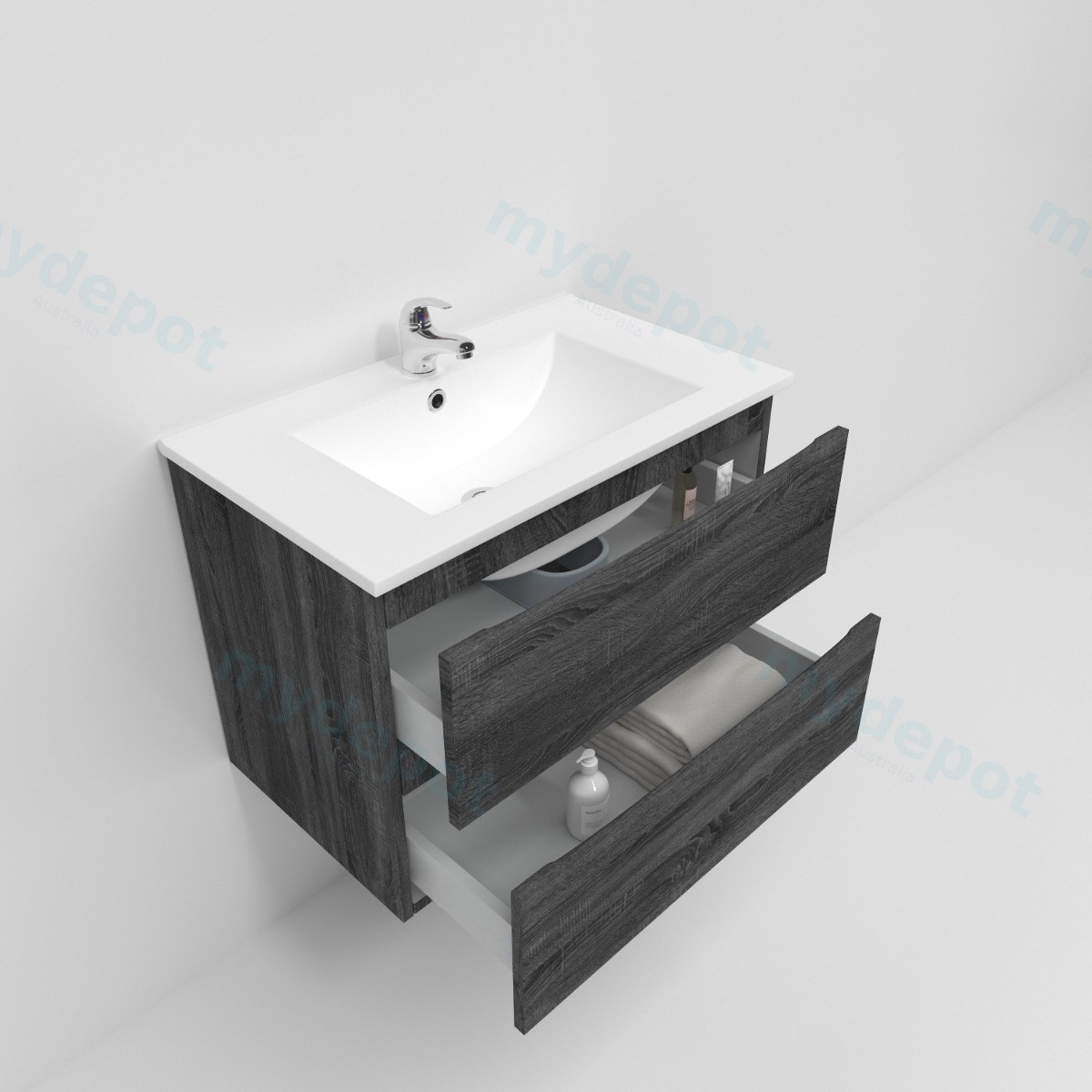 750mm Dark Grey MDF  2 Drawers Wall Hung Bathroom Vanity Cabinet Only view 5