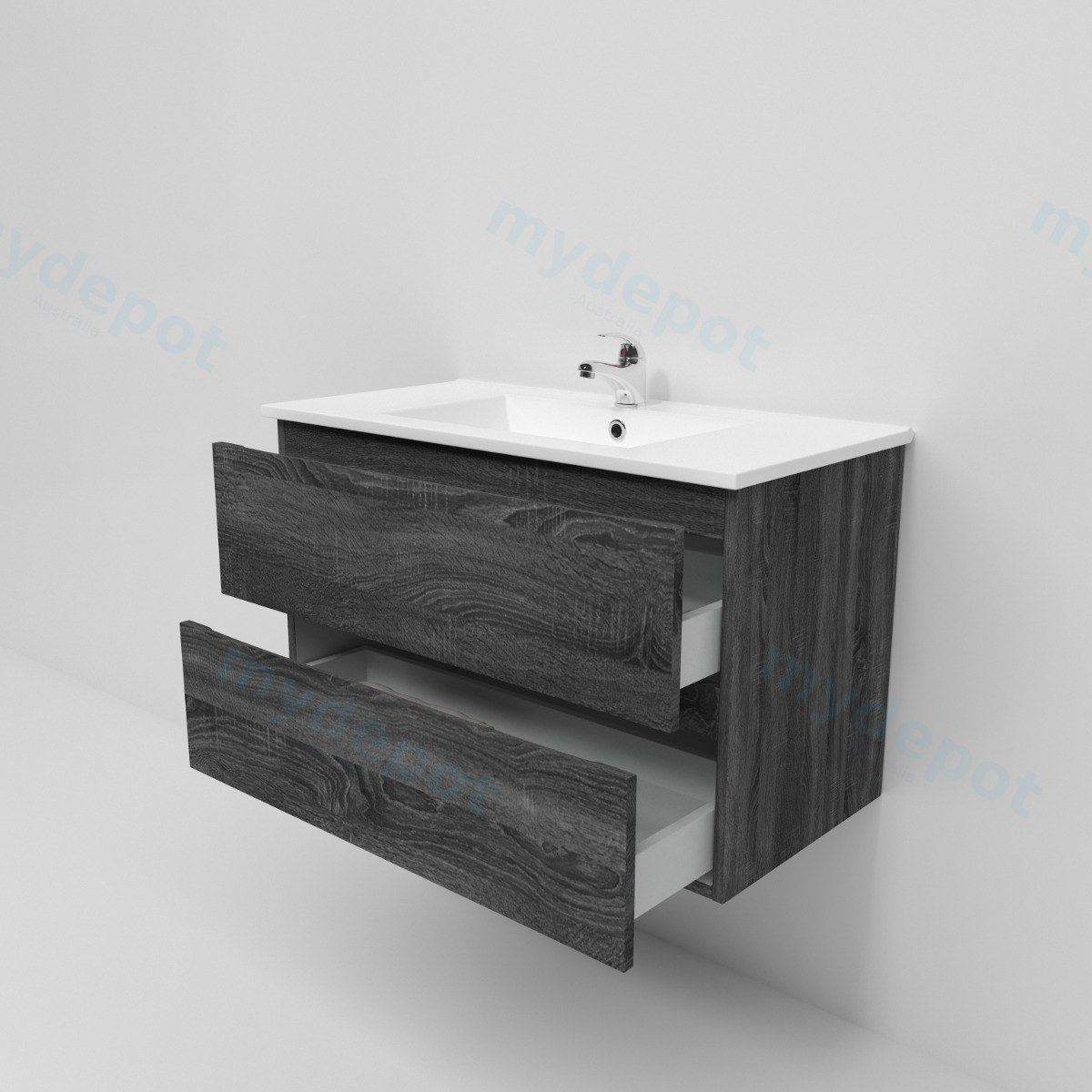 900Lx550Hx450Dmm Dark Grey MDF Board with PVC Vacuum Filmed 2/DW Wall Hung Vanity view 4