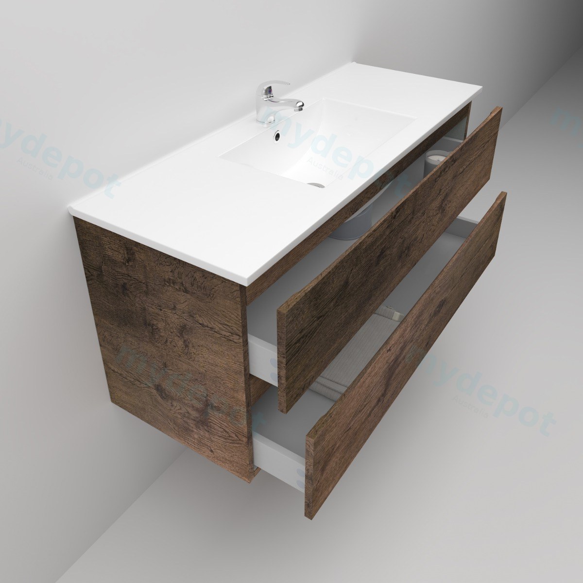 1200mm Dark Oak MDF 2 Drawers Wall Hung Bathroom Vanity Cabinet Only view 3