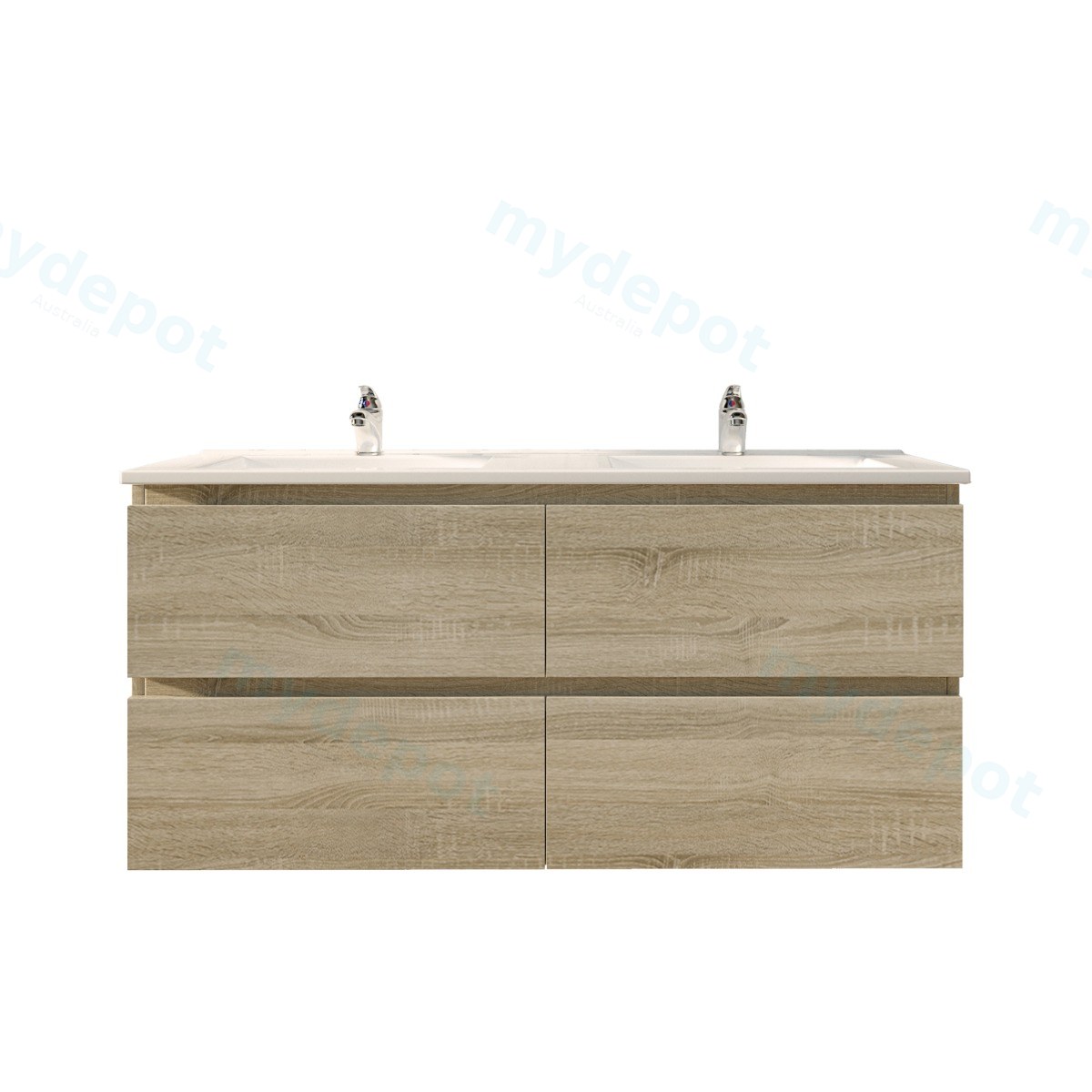 1200mm White Oak MDF 4 Drawers Wall Hung Bathroom Vanity Cabinet Only view 3