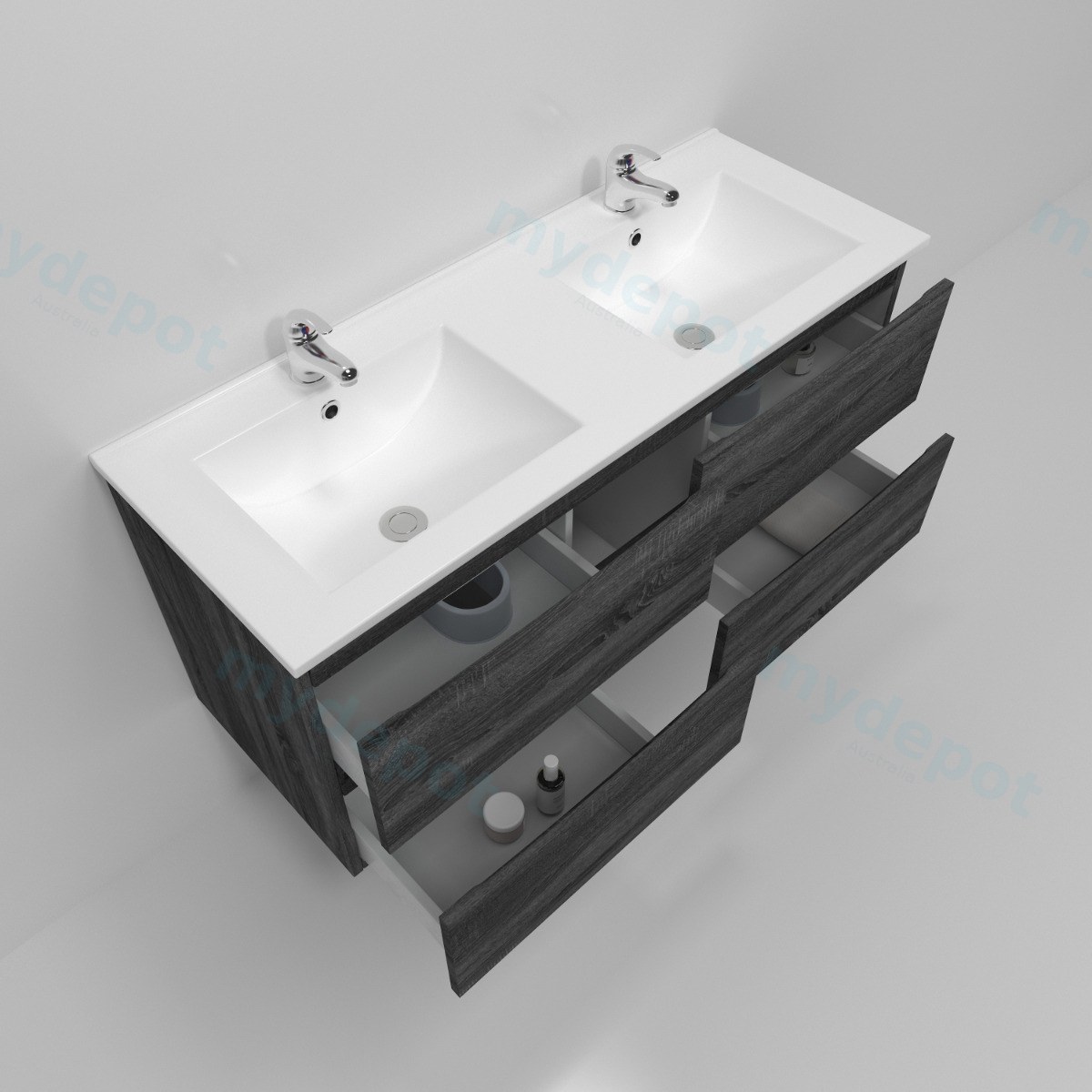 1200mm Dark Grey MDF 4 Drawers Wall Hung Bathroom Vanity Cabinet Only view 3