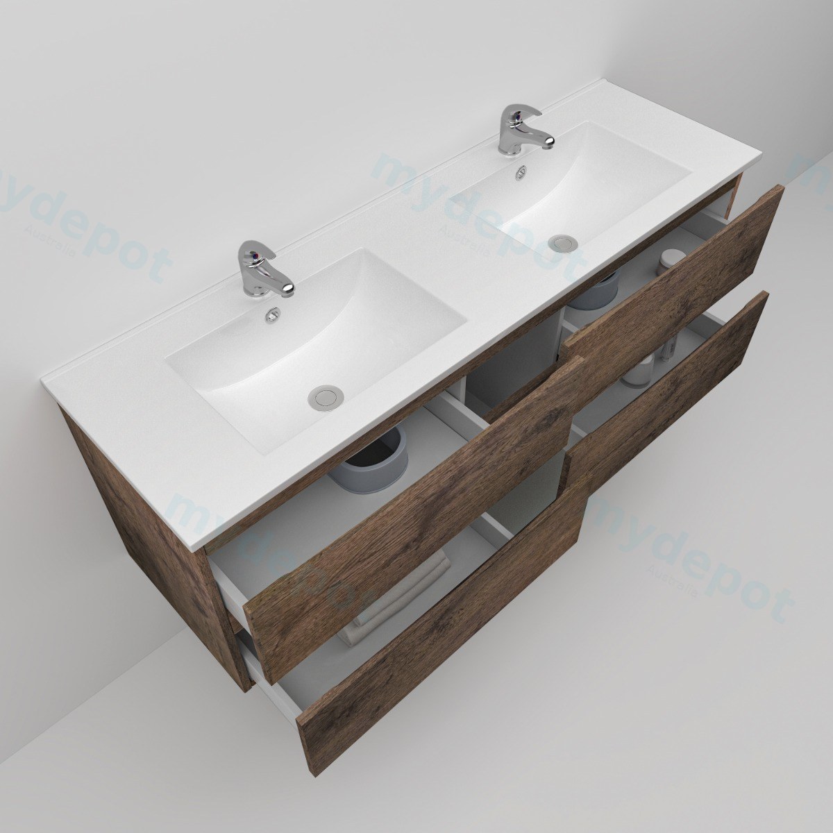 1500mm Dark Oak MDF 4 Drawers Wall Hung Bathroom Vanity Cabinet Only view 3