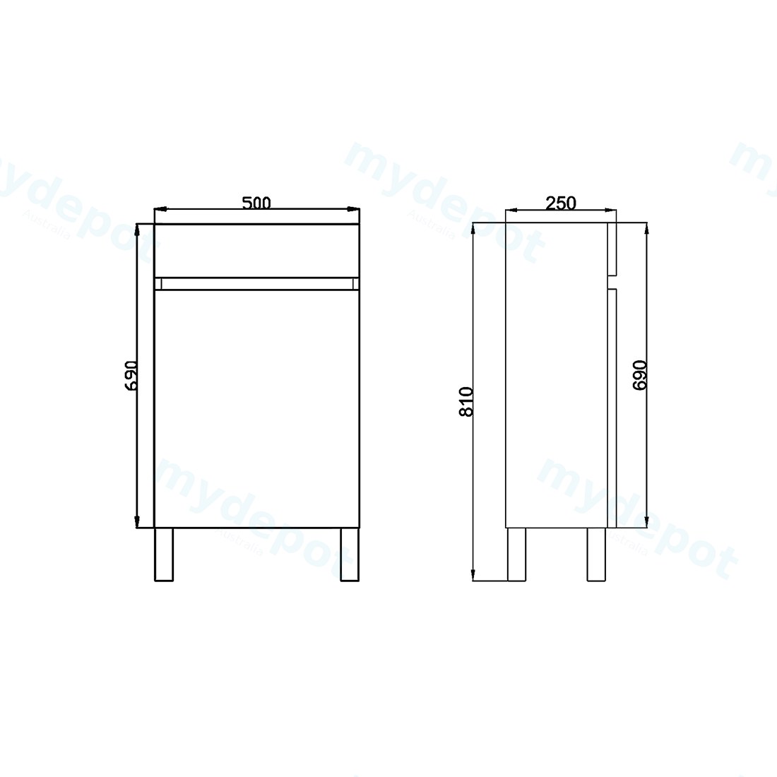 500mm White Oak MDF 1 Door Freestanding Bathroom Vanity Cabinet Only view 4