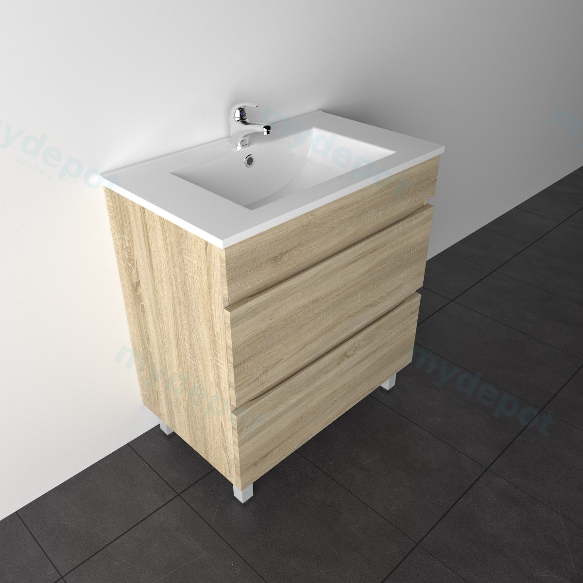 750mm White Oak MDF 2 Drawers Freestanding Bathroom Vanity Cabinet Only view 2