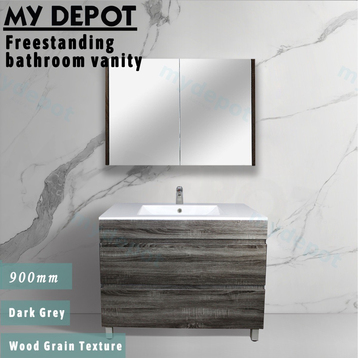 900Lx830Hx450Dmm Dark Grey MDF Board with PVC Vacuum Filmed 2/DW Freestanding Vanity view 2