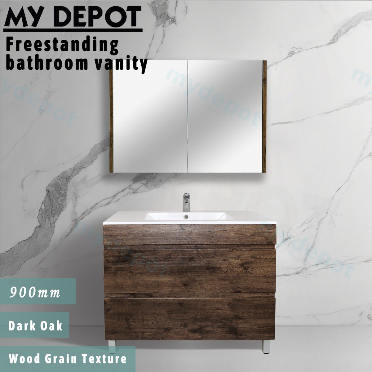 900Lx830Hx450Dmm Dark Oak MDF Board with PVC Vacuum Filmed 2/DW Freestanding Vanity view 6