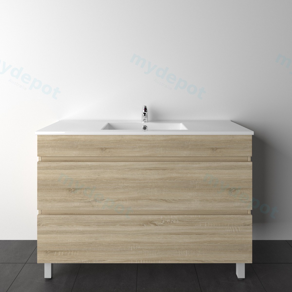 1200mm White Oak MDF 2 Drawers Freestanding Bathroom Vanity Cabinet Only view 4