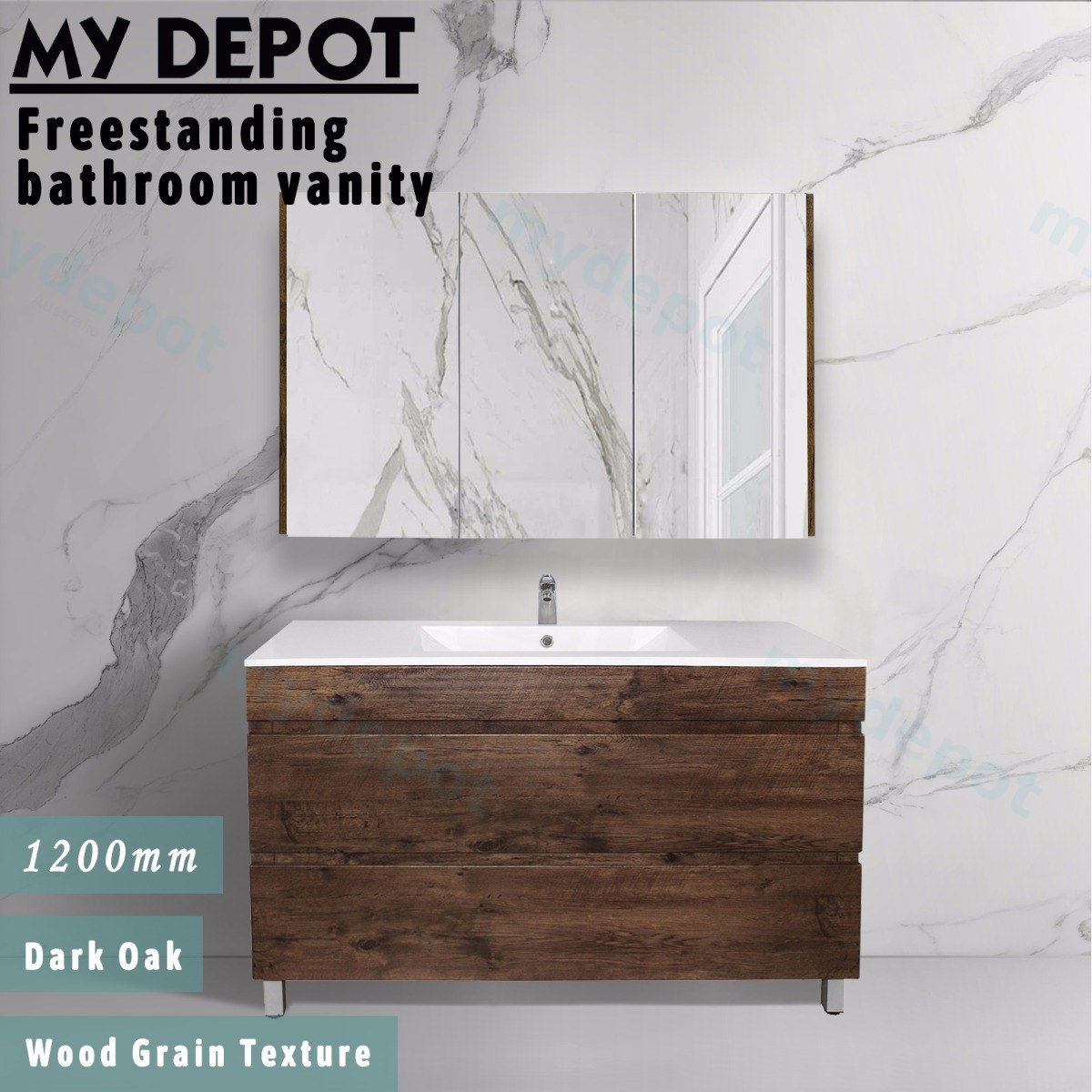 1200mm Dark Oak MDF 2 Drawers Freestanding Bathroom Vanity Cabinet Only view 4