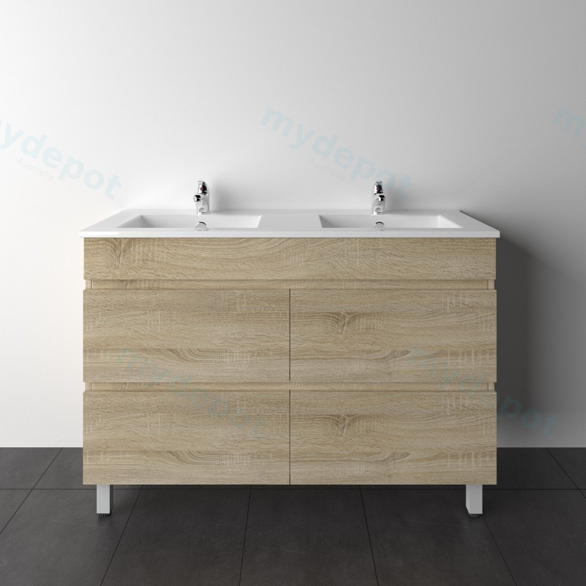 1200mm White Oak MDF 4 Drawers Freestanding Bathroom Vanity Cabinet Only view 5