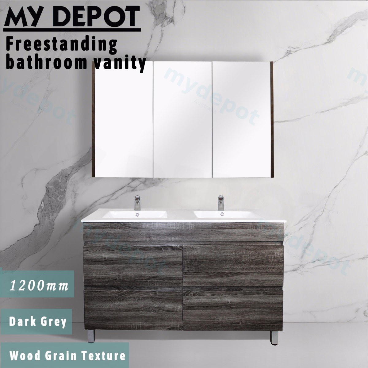 1200mm Dark Grey MDF 4 Drawers Freestanding Bathroom Vanity Cabinet Only view 3