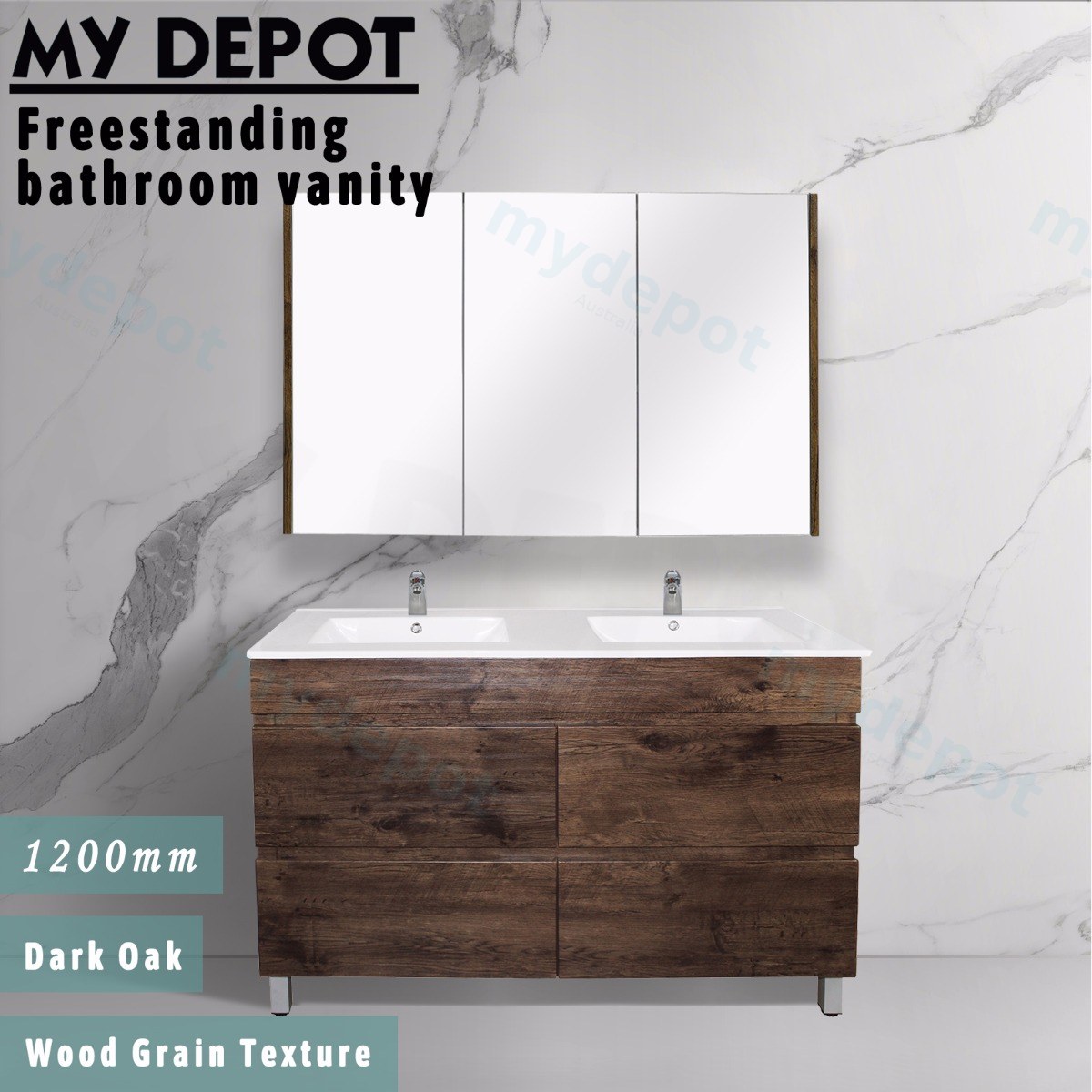 1200mm Dark Oak MDF 4 Drawers Freestanding Bathroom Vanity Cabinet Only view 3