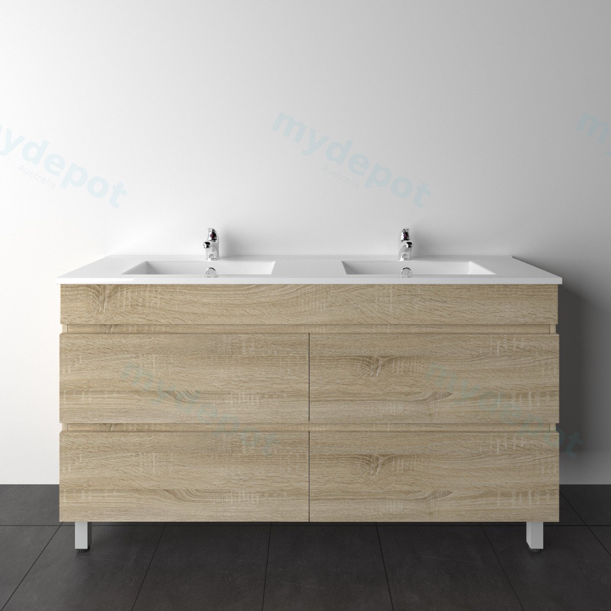 1500mm White Oak MDF 4 Drawers Freestanding Bathroom Vanity Cabinet Only view 3