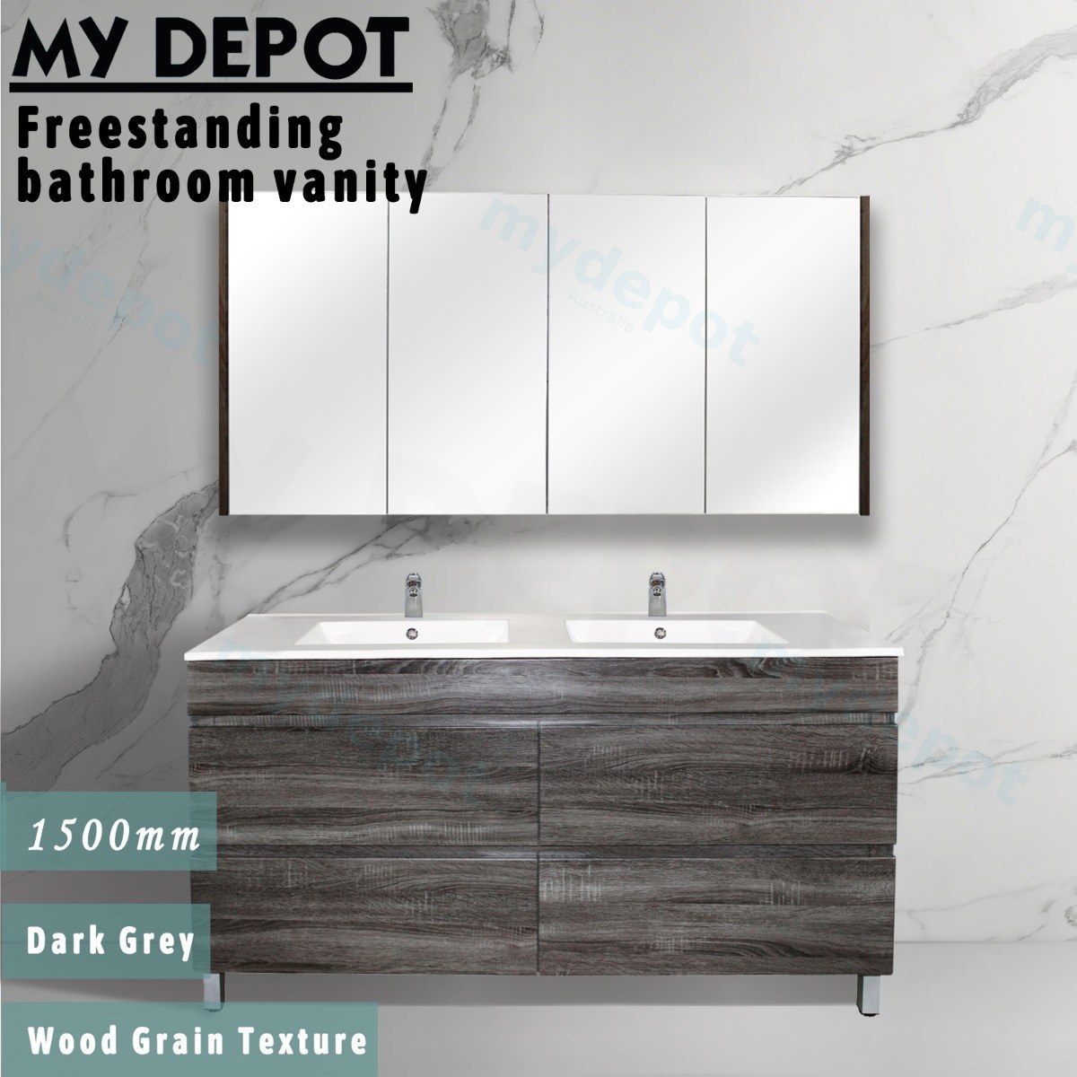 1500mm Dark Grey MDF 4 Drawers Freestanding Bathroom Vanity Cabinet Only view 3