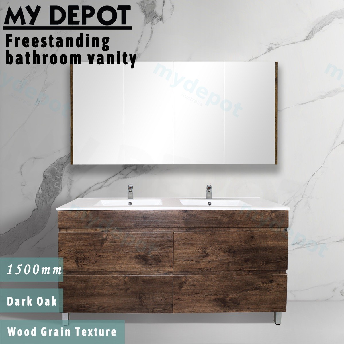 1500mm Dark Oak MDF 4 Drawers Freestanding Bathroom Vanity Cabinet Only view 3