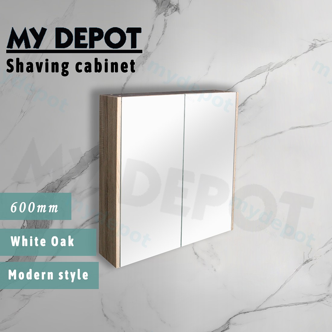 600mm White Oak MDF 2 Doors Pencil Edge Shaving Cabinet view 2