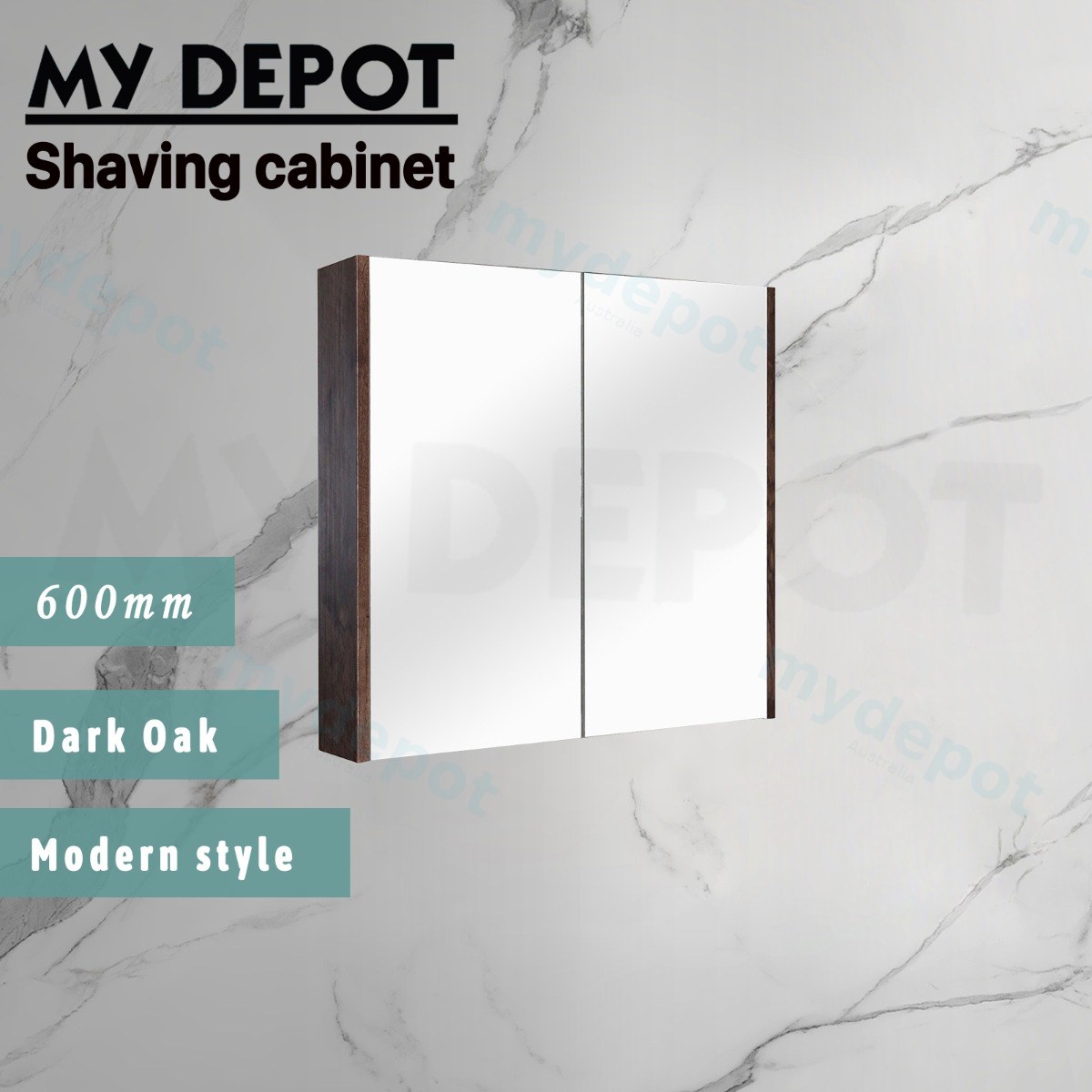 600mm Dark Oak MDF 2 Doors Pencil Edge Shaving Cabinet view 2