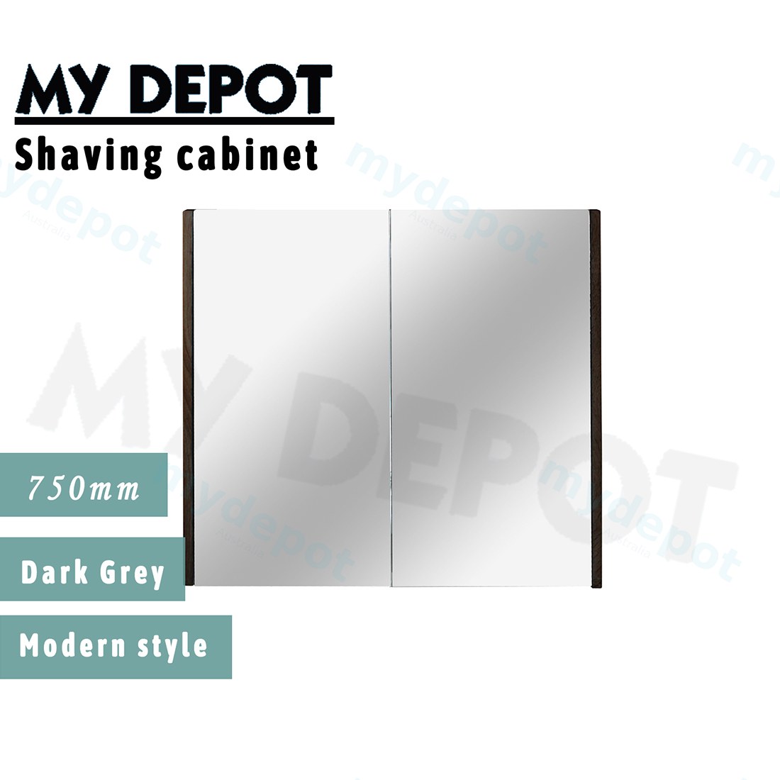 750mm Dark Grey MDF 2 Doors Pencil Edge Shaving Cabinet view 2