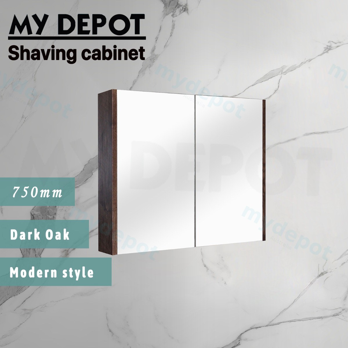 750mm Dark Oak MDF 2 Doors Pencil Edge Shaving Cabinet view 2