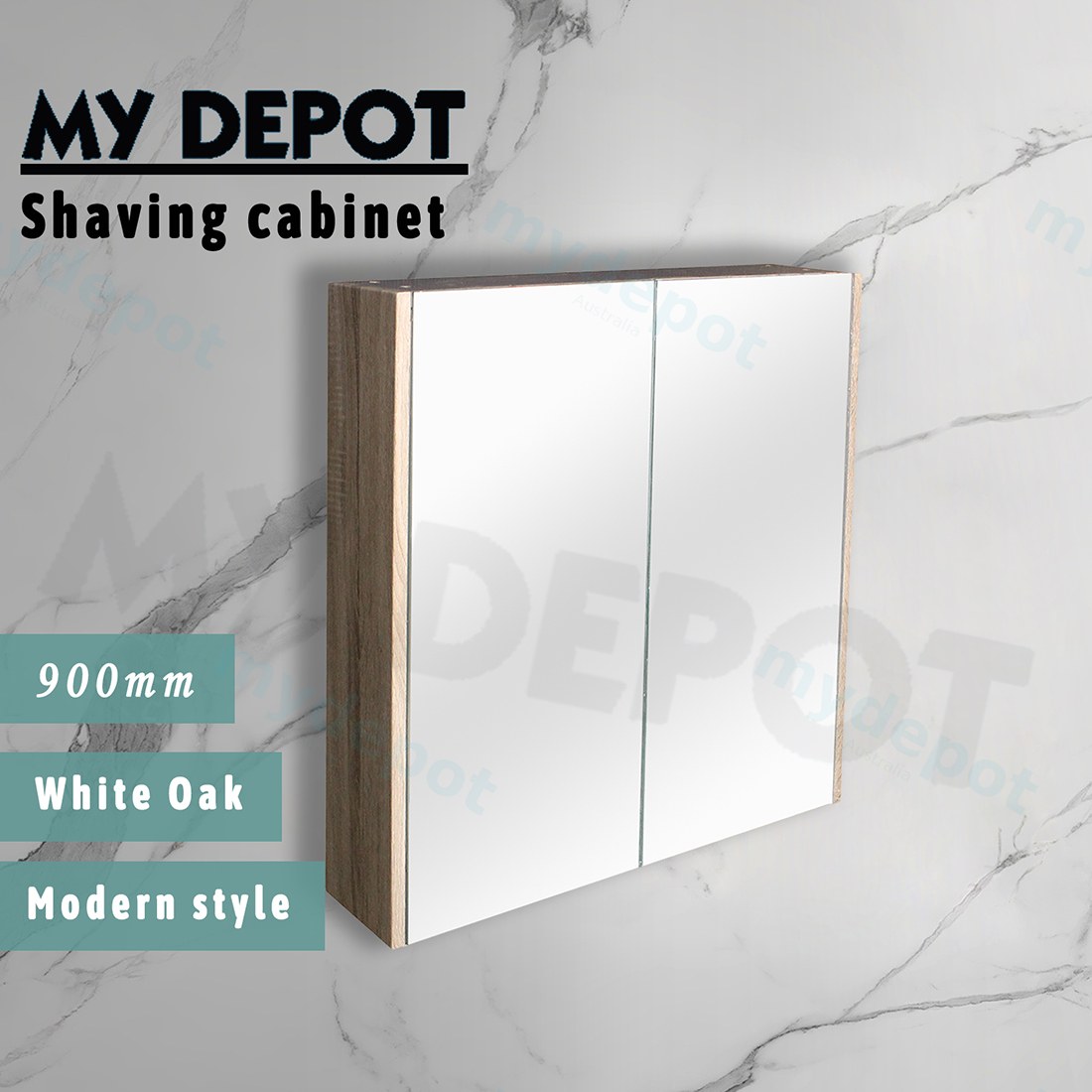 900mm White Oak MDF 2 Doors Pencil Edge Shaving Cabinet view 2