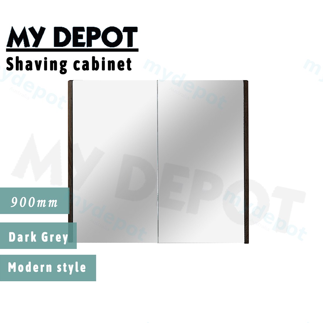 900mm Dark Grey MDF 2 Door Pencil Edge Shaving Cabinet view 2